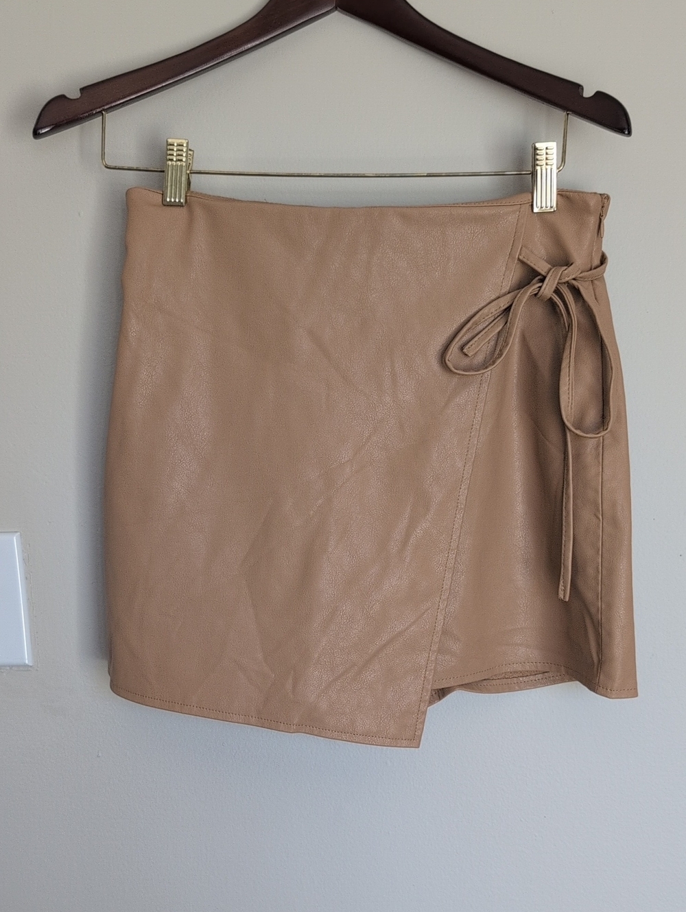 Zara Women's Tan Faux Leather Wrap Skirt with Side Tie